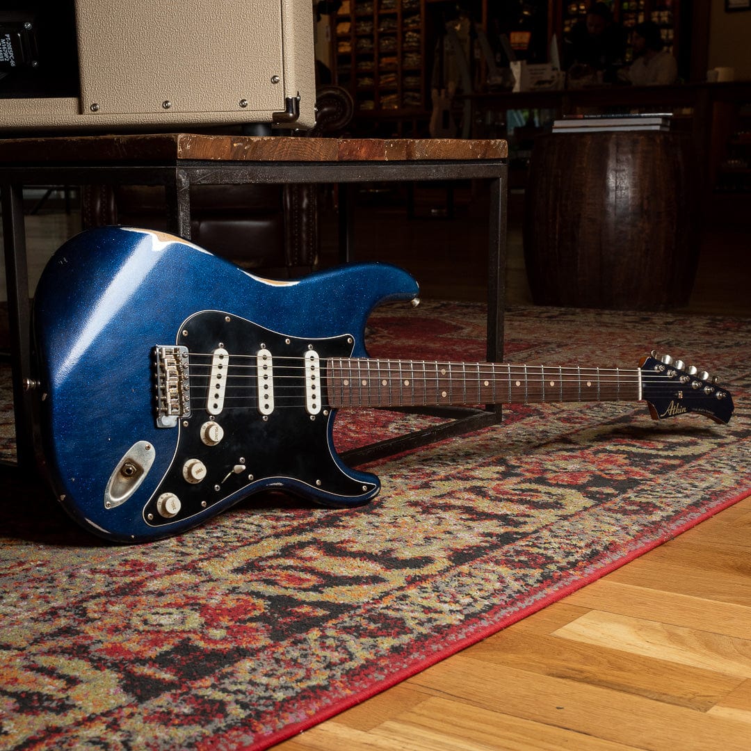Atkin 63 S-Style Classic Aged Brunswick Blue Sparkle w/Roasted Flame Maple Neck Electric Guitars / Solid Body