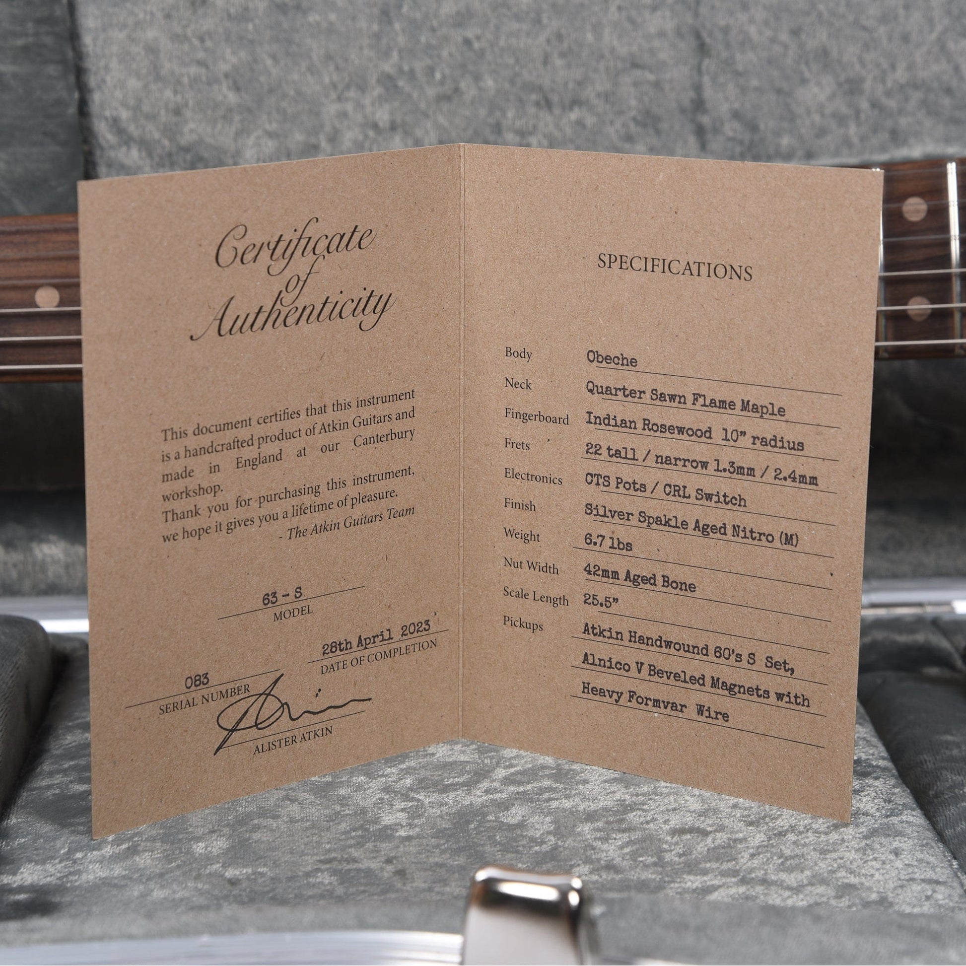 Atkin 63 S-Style Classic Aged Faded Silver Sparkle w/Roasted Flame Maple Neck Electric Guitars / Solid Body