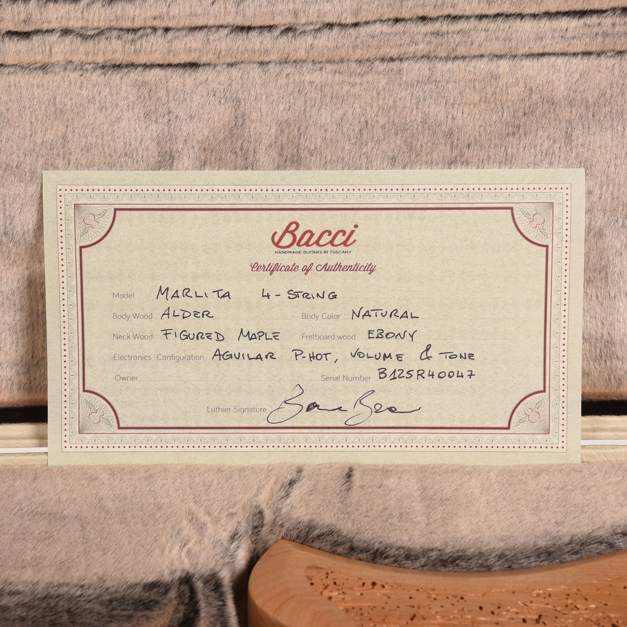 Bacci Marlita 4-String Red Alder Natural w/Alder Woodworm Insert Bass Guitars / 4-String