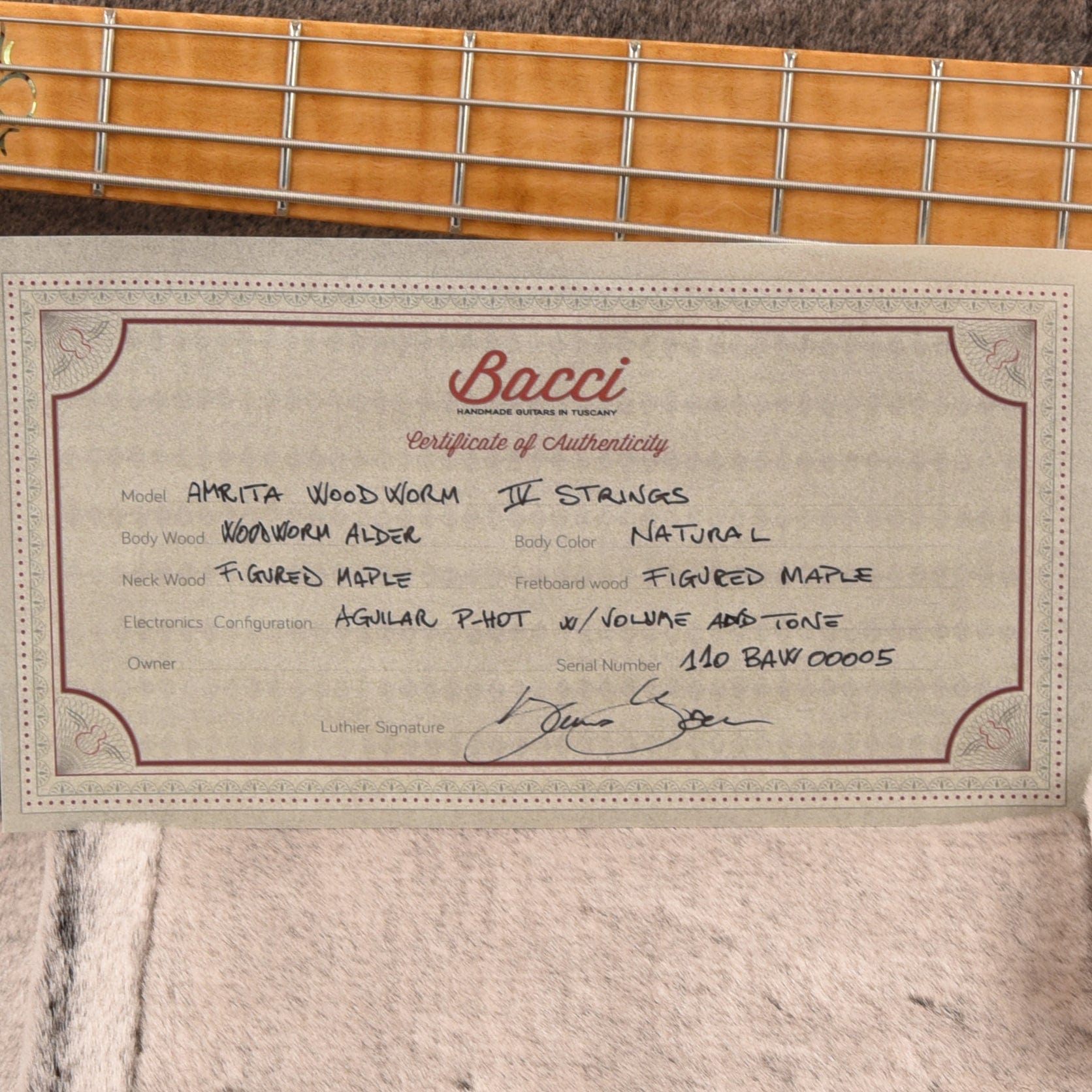 Bacci Michael League Signature Amrita Woodworm IV Bass Natural Bass Guitars / 4-String