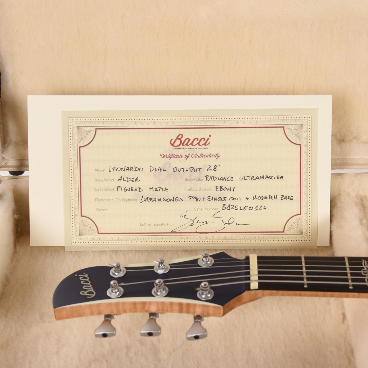 Bacci Leonardo Officina Baritone Radiance Ultramarine w/Figured Maple Neck & Ebony Fingerboard Electric Guitars