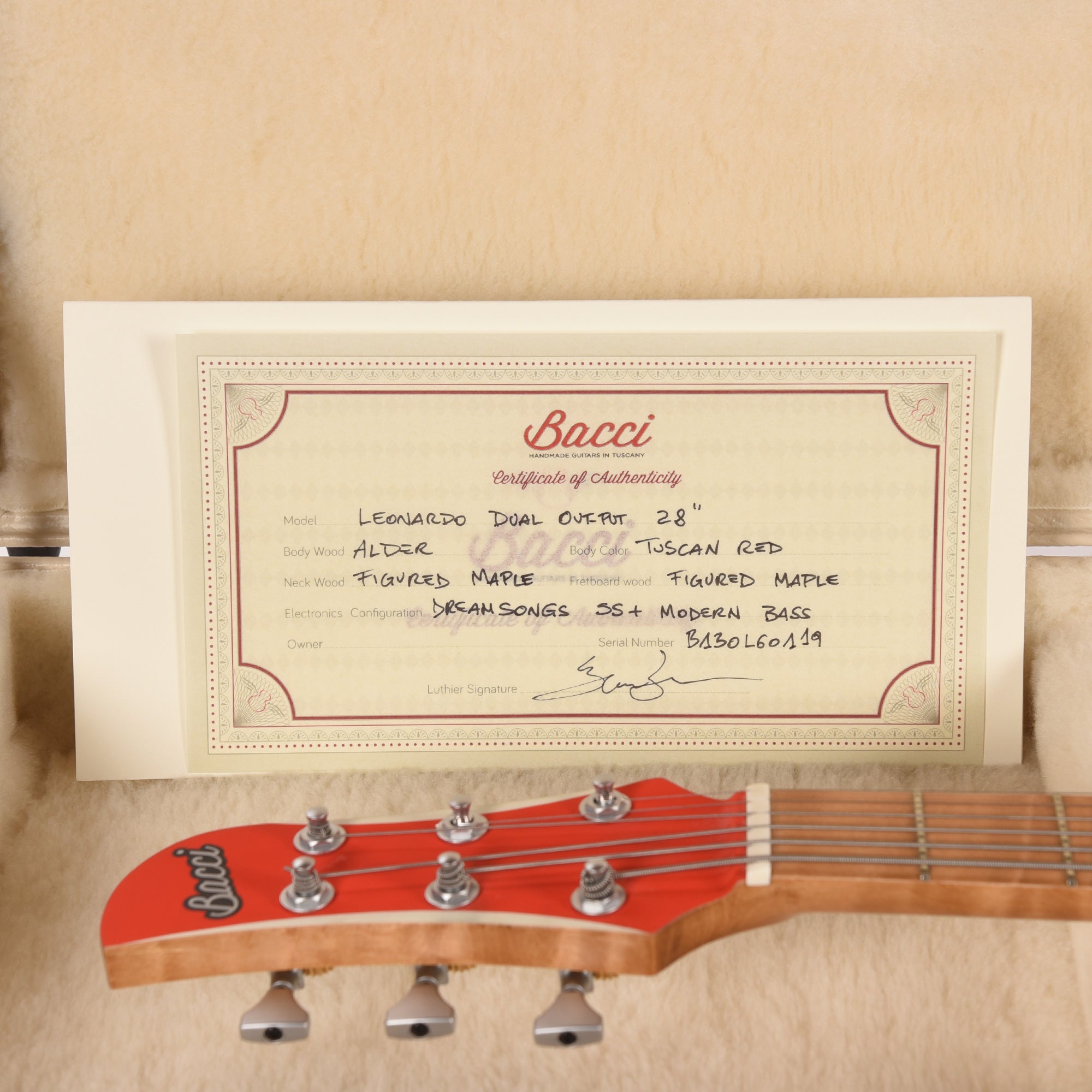 Bacci Leonardo Officina Baritone Tuscan Red w/Figured Maple Neck Electric Guitars