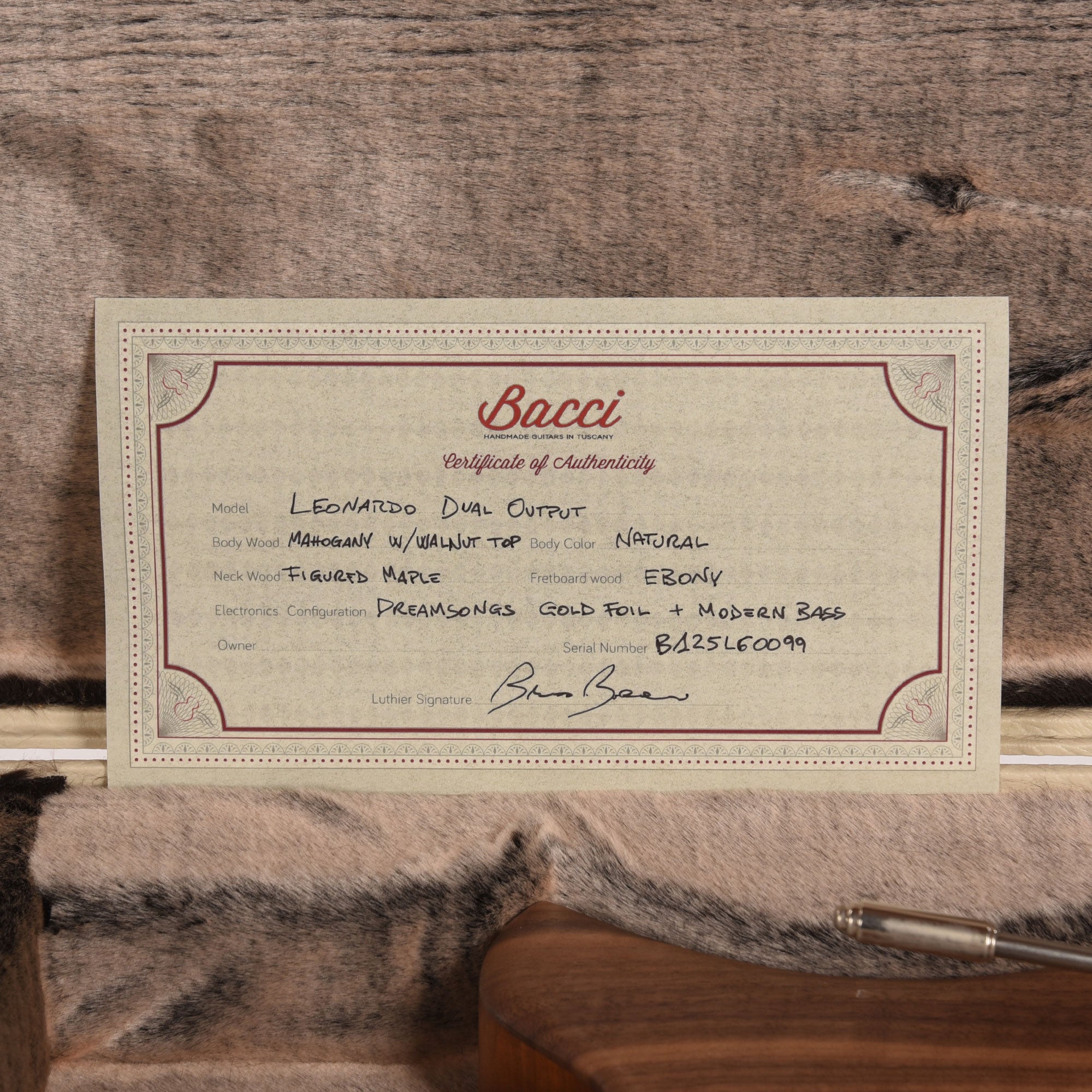 Bacci Leonardo Soffio Noce Dual Output Baritone Semi-Hollow Walnut Natural Electric Guitars / Baritone