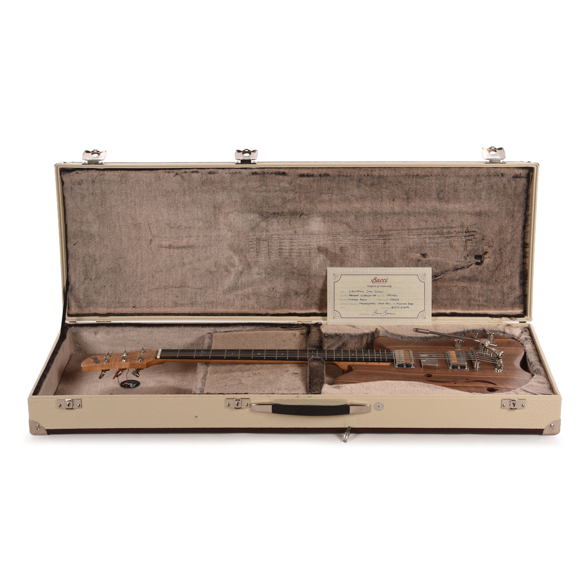 Bacci Leonardo Soffio Noce Dual Output Baritone Semi-Hollow Walnut Natural Electric Guitars / Baritone