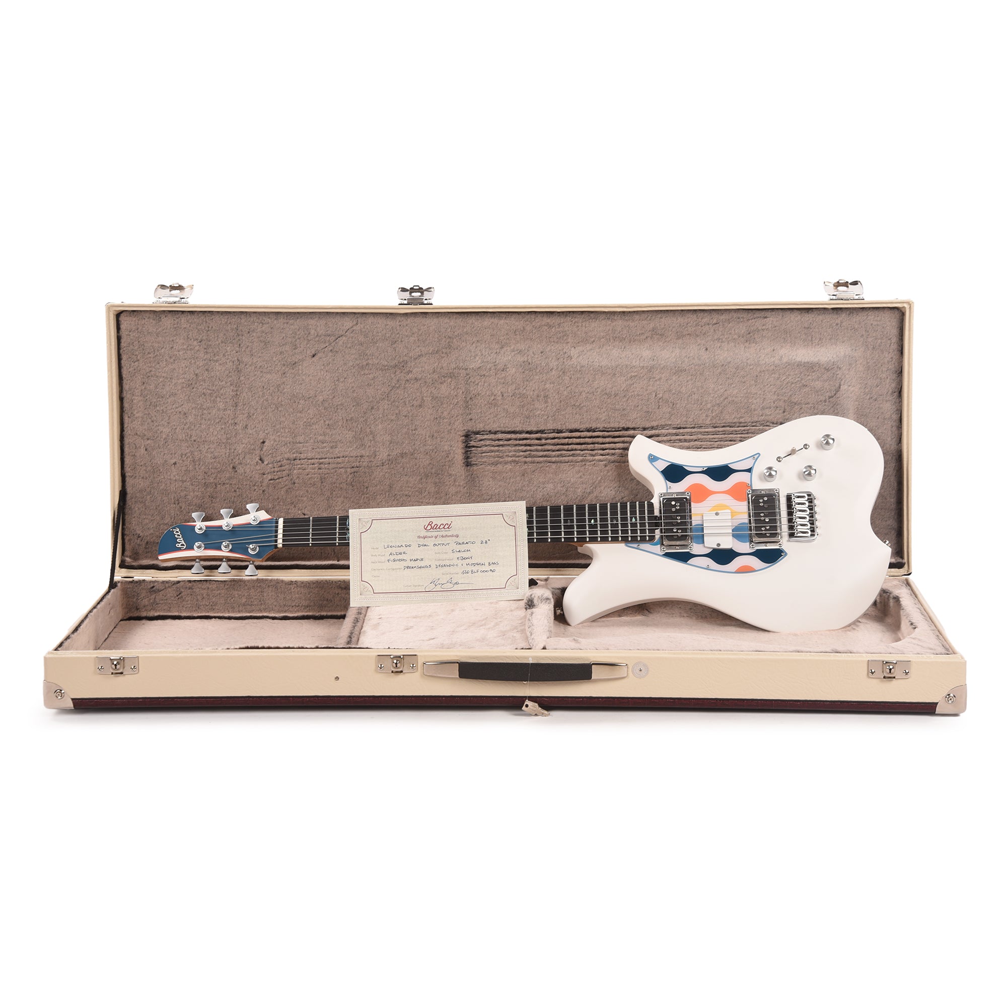 Bacci Leonardo Parato Slalom Dual Output Baritone Red Alder Clear White Bacci Electric Guitars / Solid Body