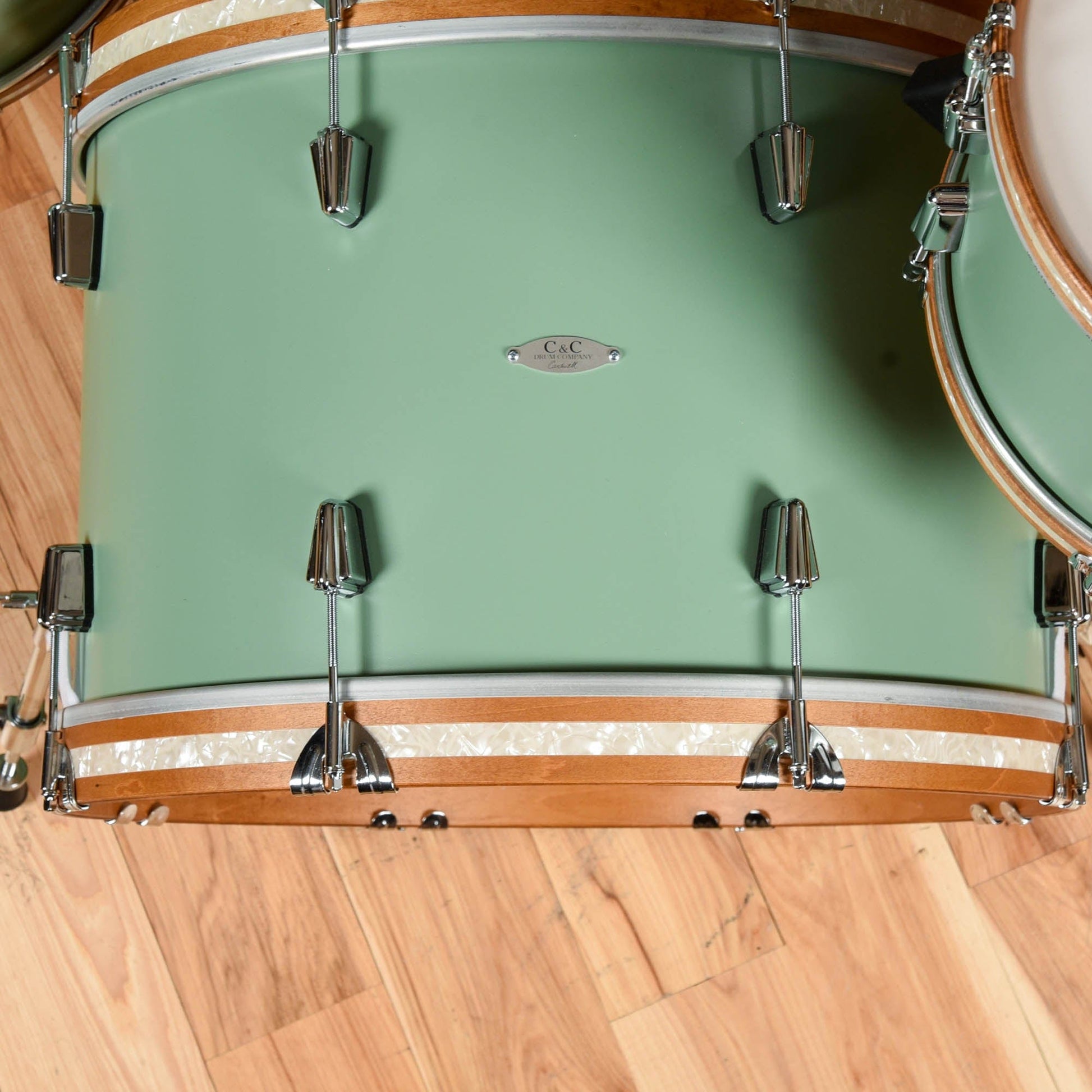 C&C Maple/Gum 13/16/22 3pc. Drum Kit Menta Green Satin w/Wood Hoops Drums and Percussion / Acoustic Drums / Full Acoustic Kits
