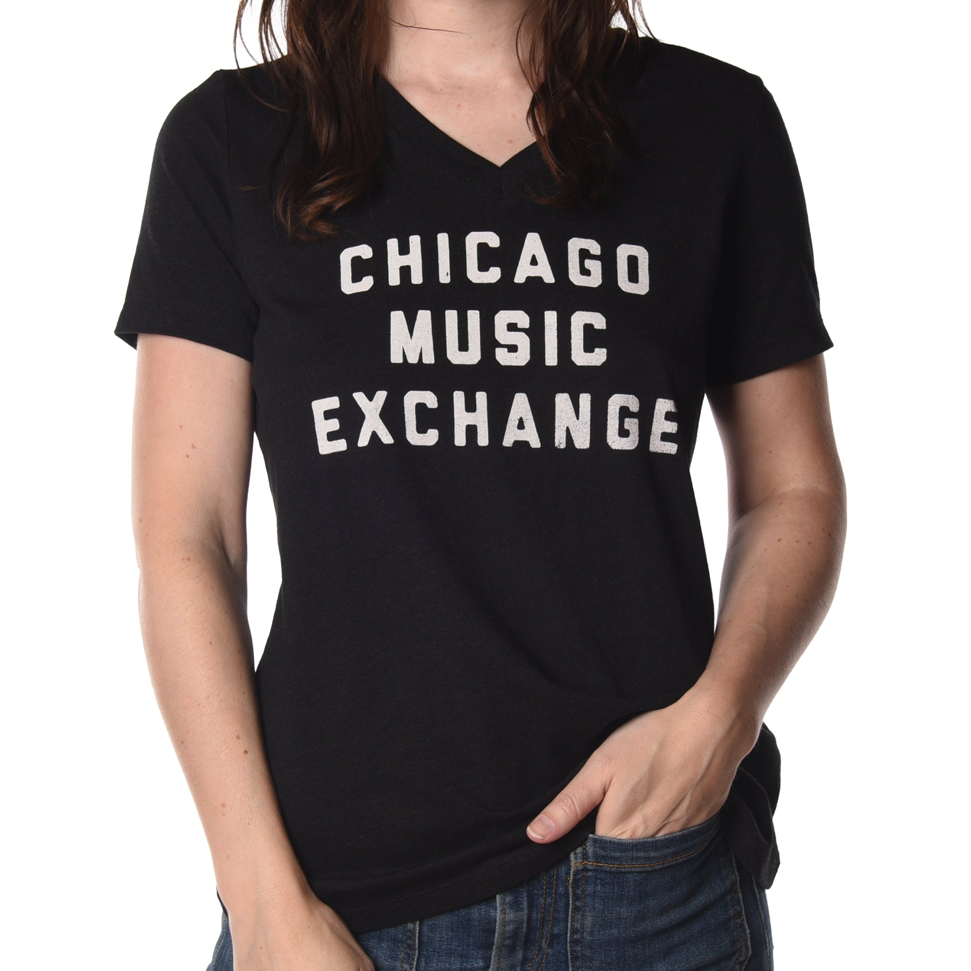 CME "Fillmore" Women's V-Neck CVC Blend T-Shirt Black Heather Accessories