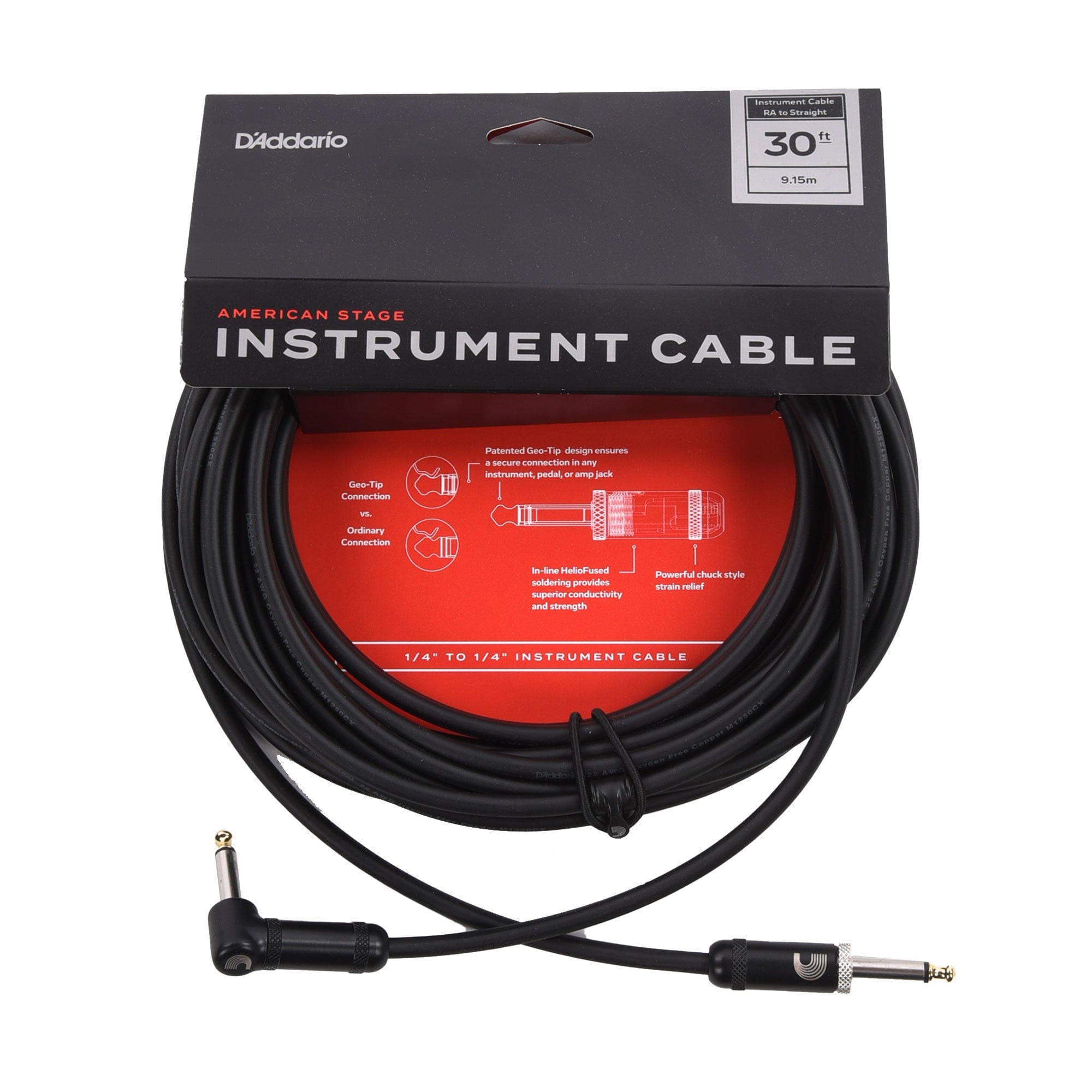 D'Addario American Stage Instrument Cable Straight to Right Angle 30ft