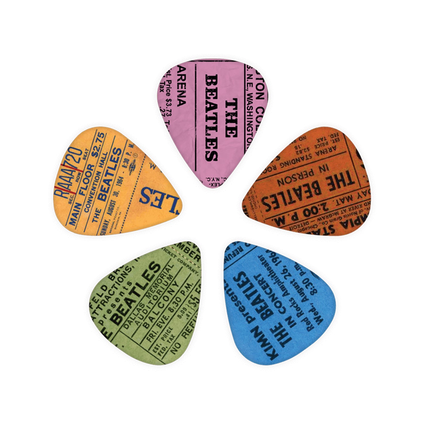 D'Addario The Beatles 1964 Tour Ticket Stubs Guitar Picks Medium Gauge (.70mm) 10-Pack Accessories / Picks