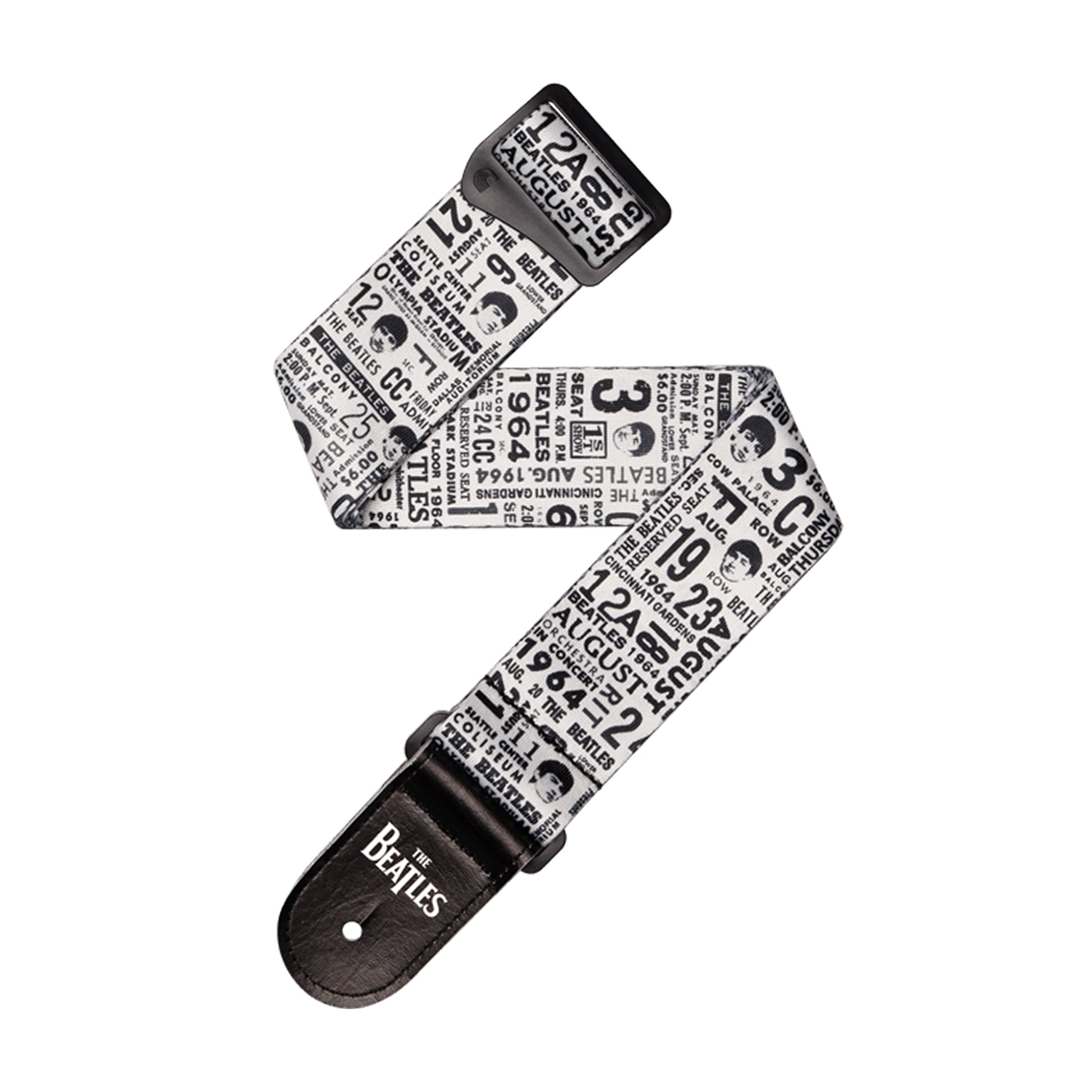 D'Addario The Beatles 1964 US Tour Printed Polyester Guitar Strap Ticket Stubs Black and White Accessories / Straps