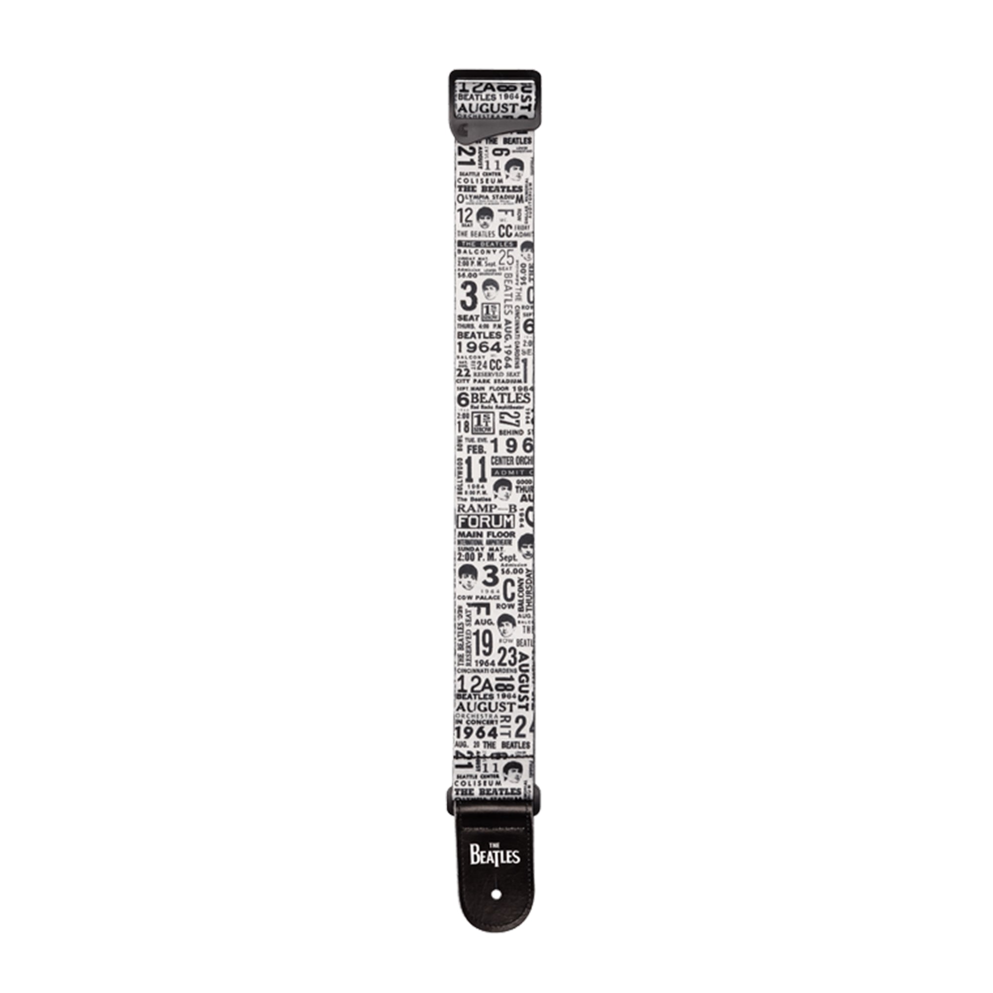 D'Addario The Beatles 1964 US Tour Printed Polyester Guitar Strap Ticket Stubs Black and White Accessories / Straps