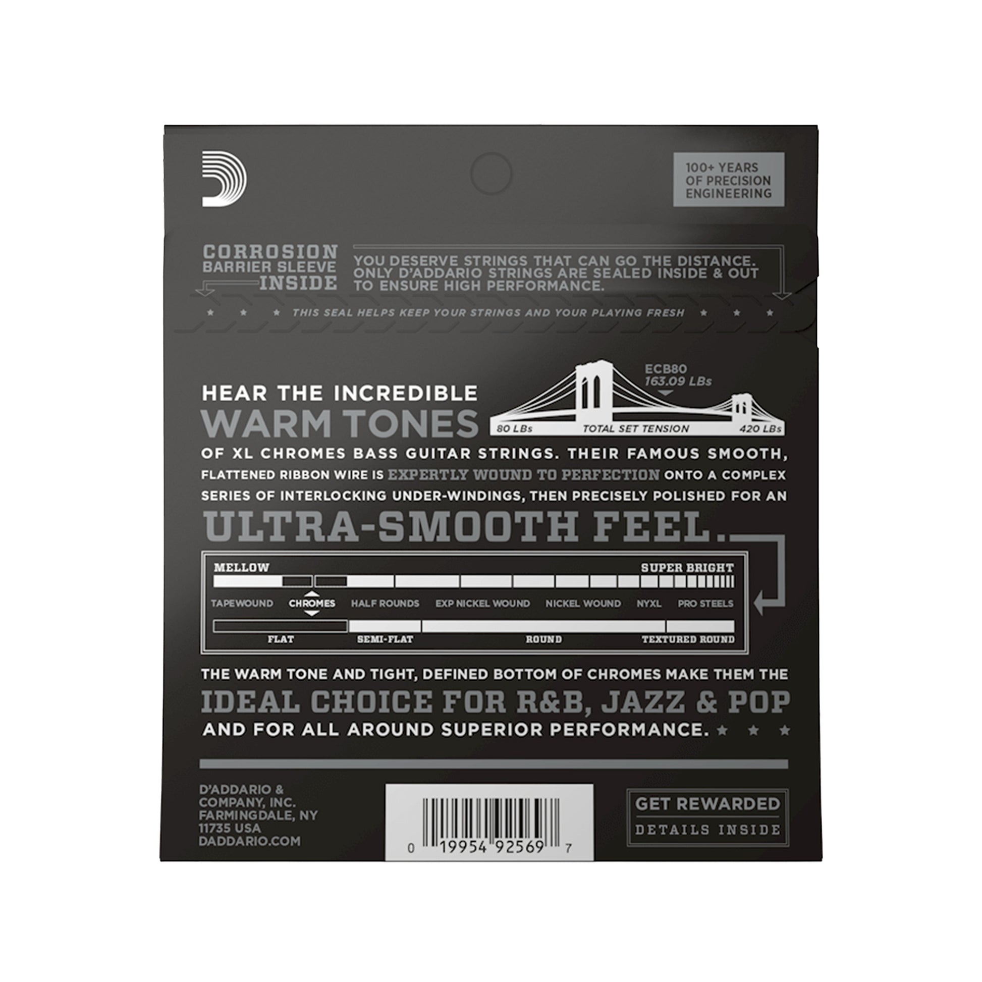 D\'Addario ECB80 XL Chromes Flat Wound Bass Strings Long Scale 40-95 Accessories / Strings / Bass Strings