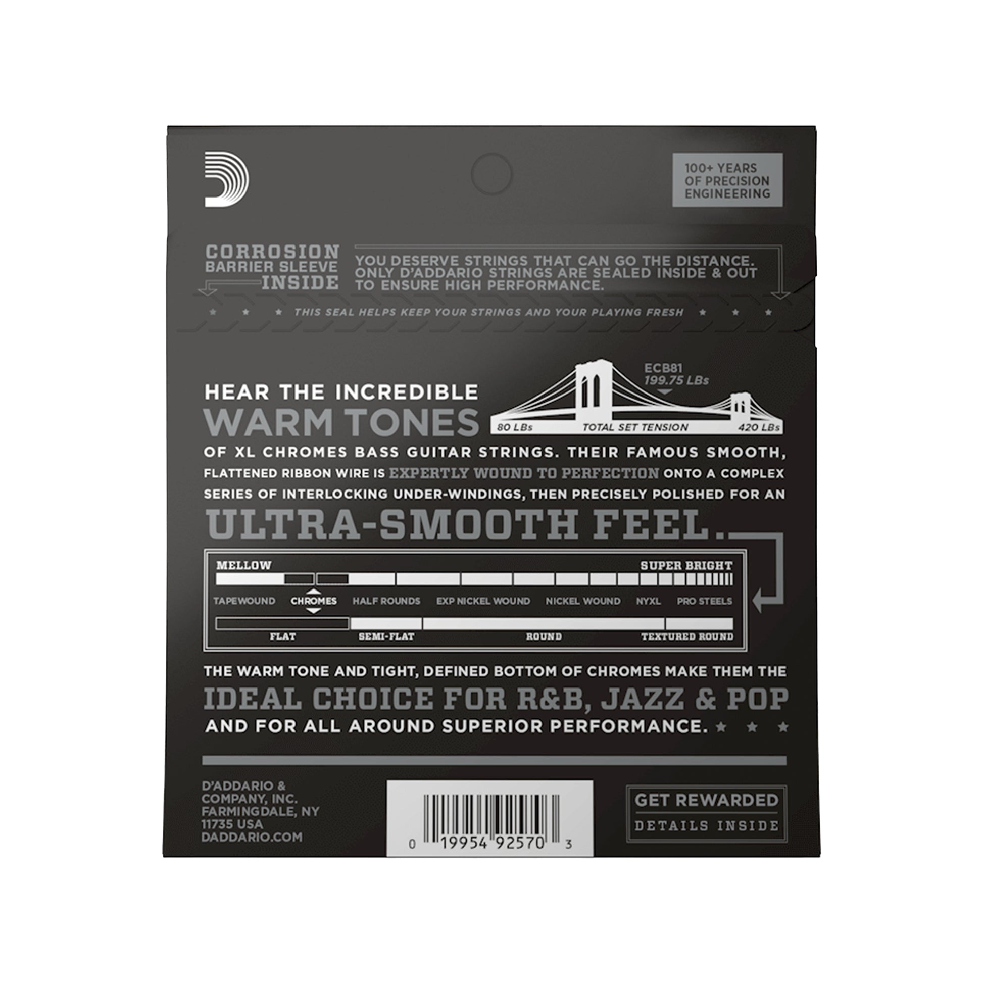 D'Addario ECB81 XL Chromes Flat Wound Bass Strings Long Scale 45-100 Accessories / Strings / Bass Strings