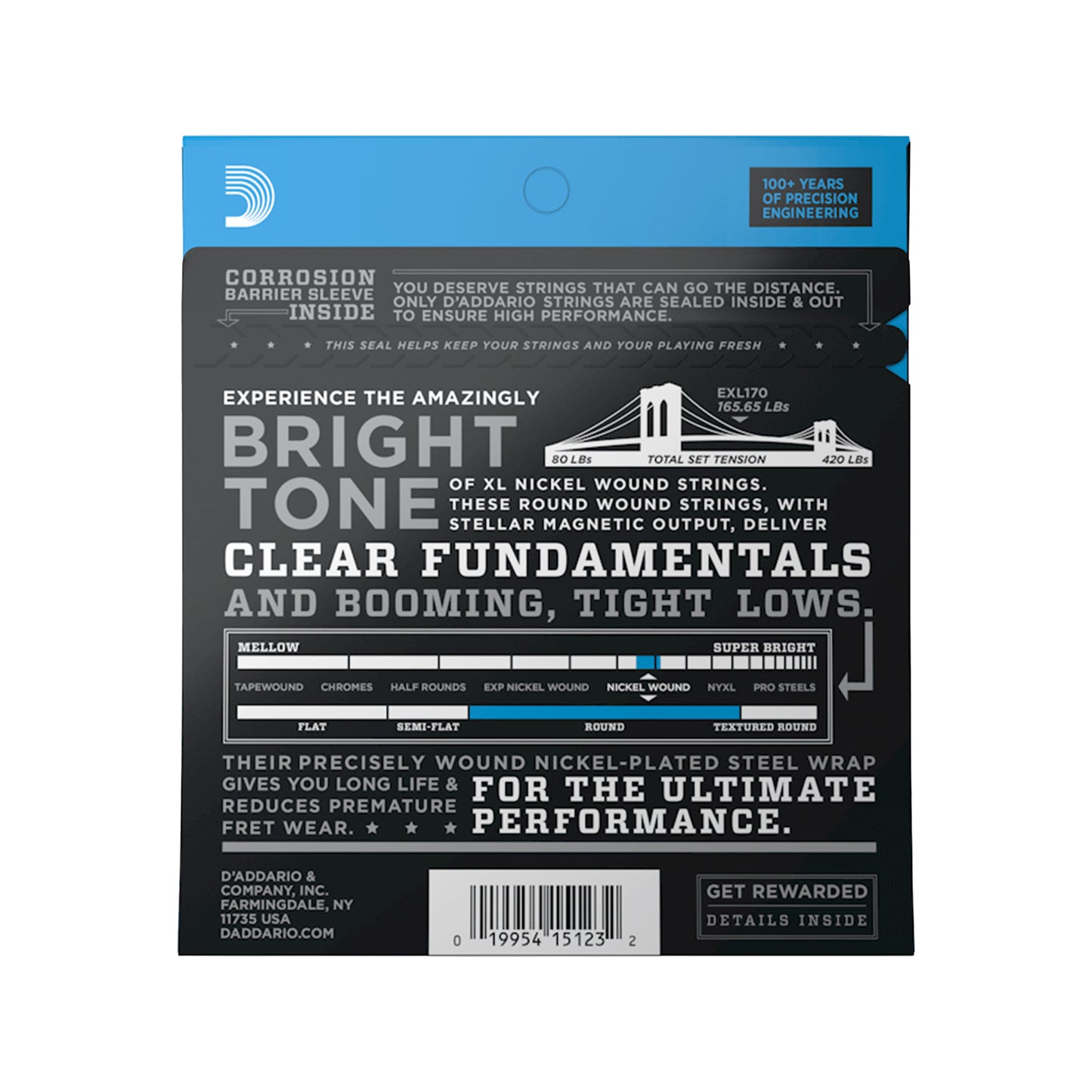 D'Addario EXL170 Nickel Wound Bass Strings Light Gauge/Long Scale 45-100 Accessories / Strings / Bass Strings