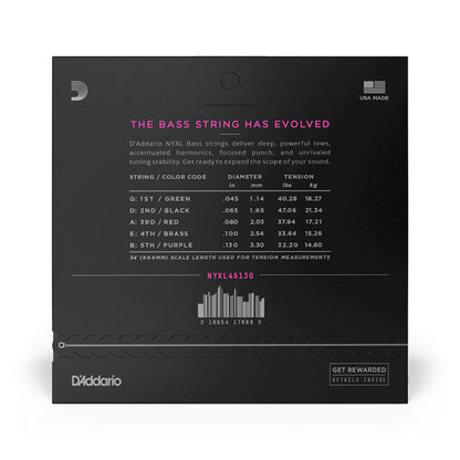 D'Addario NYXL Bass String Set Medium 5-String 45-130 Accessories / Strings / Bass Strings