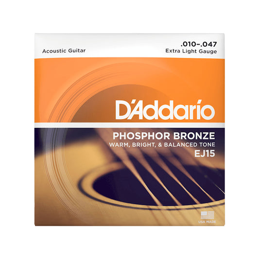 D'Addario EJ15 Phosphor Bronze Extra Light Acoustic Strings 10-47 Accessories / Strings / Guitar Strings