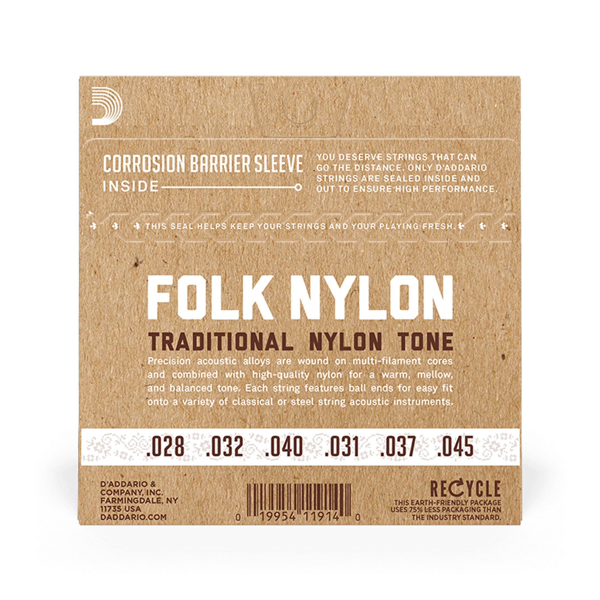 D'Addario EJ32 Folk Nylon Ball End Silver Wound Black Nylon Trebles Accessories / Strings / Guitar Strings