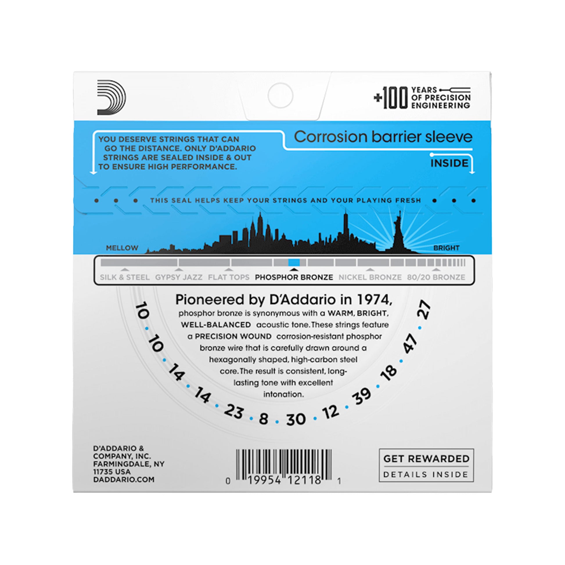 D'Addario EJ38 12-String Phosphor Bronze Light Acoustic Guitar Strings 10-47/27 Accessories / Strings / Guitar Strings