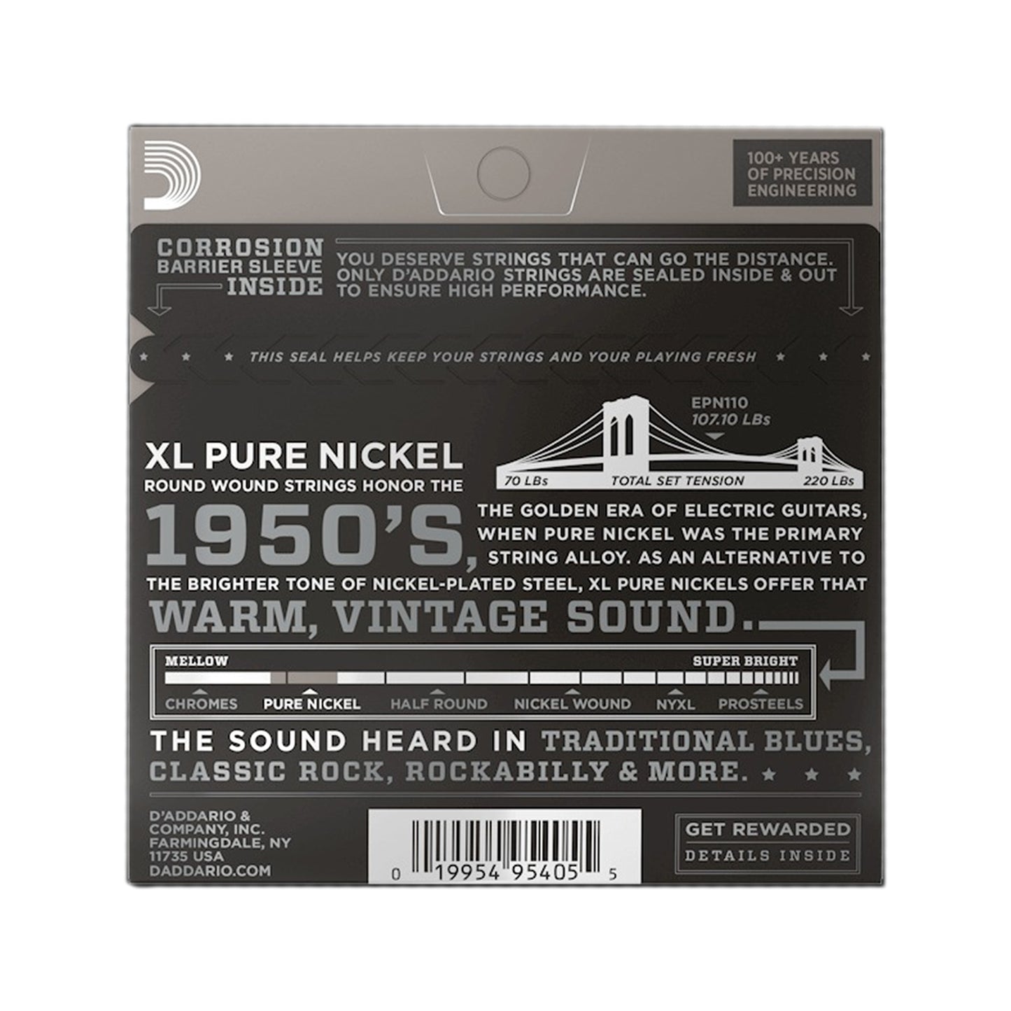 D'Addario EPN110 Pure Nickel Electric 10-45 Regular Light Accessories / Strings / Guitar Strings