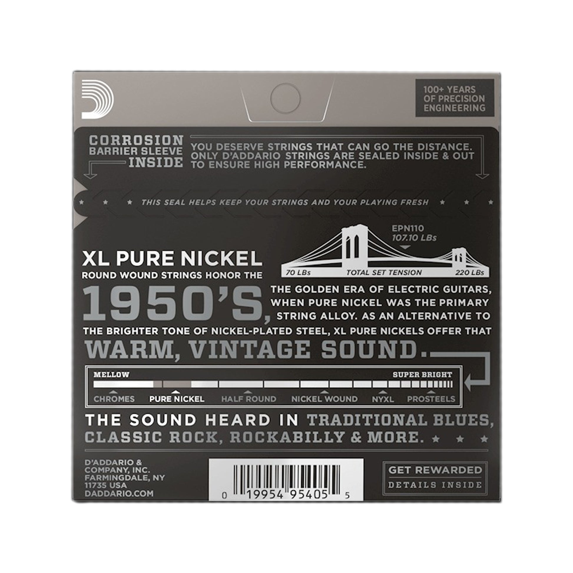 D'Addario EPN110 Pure Nickel Electric 10-45 Regular Light Accessories / Strings / Guitar Strings