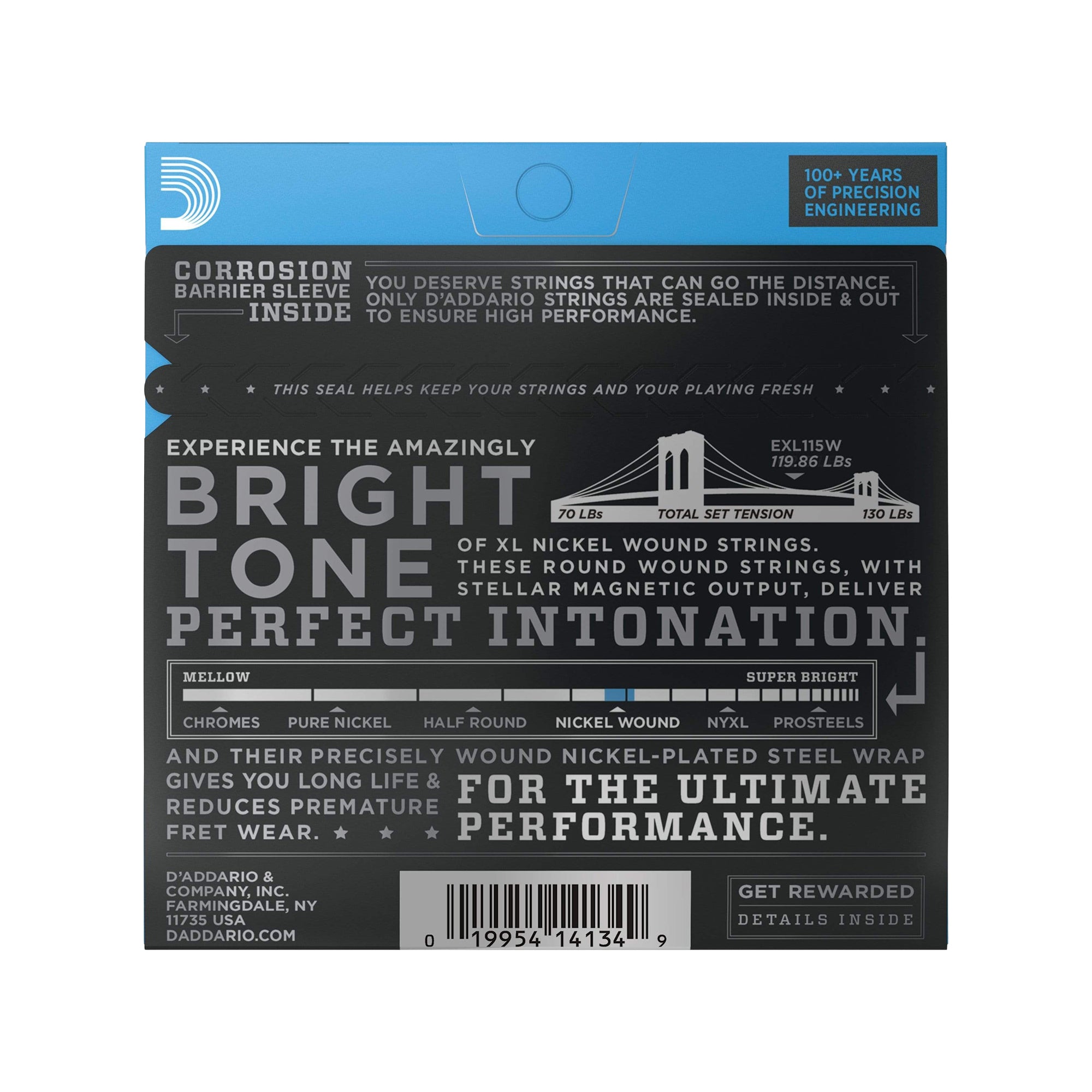 D'Addario EXL115W Blues/Jazz Nickel Wound 3rd Electric Guitar Strings 11-49 Accessories / Strings / Guitar Strings