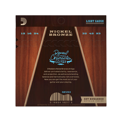 D'Addario NB1253 Nickel Bronze Acoustic String Set Light 12-53 Accessories / Strings / Guitar Strings