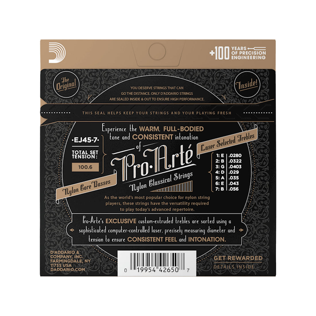 D'Addario Pro-Arté Nylon 7-String Classical Guitar Strings Normal Tens ...