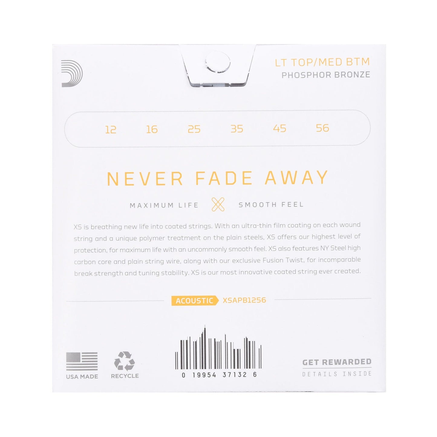 D'Addario XSAPB1256 XS Phosphor Bronze Coated Acoustic Guitar Strings 12-56 Light Top/Medium Bottom Accessories / Strings / Guitar Strings