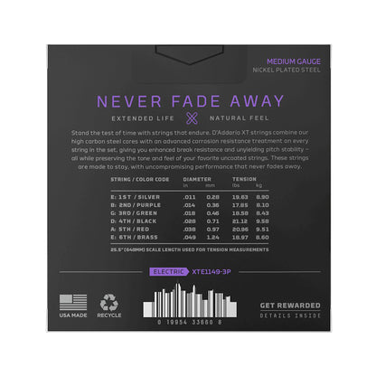 D'Addario XT Nickel Plated Steel Electric Guitar Strings Medium 11-49 3-Pack Accessories / Strings / Guitar Strings