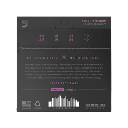 D'Addario XT Phosphor Bronze Mandolin Strings Custom Medium 11.5-40 Accessories / Strings / Mandolin Strings