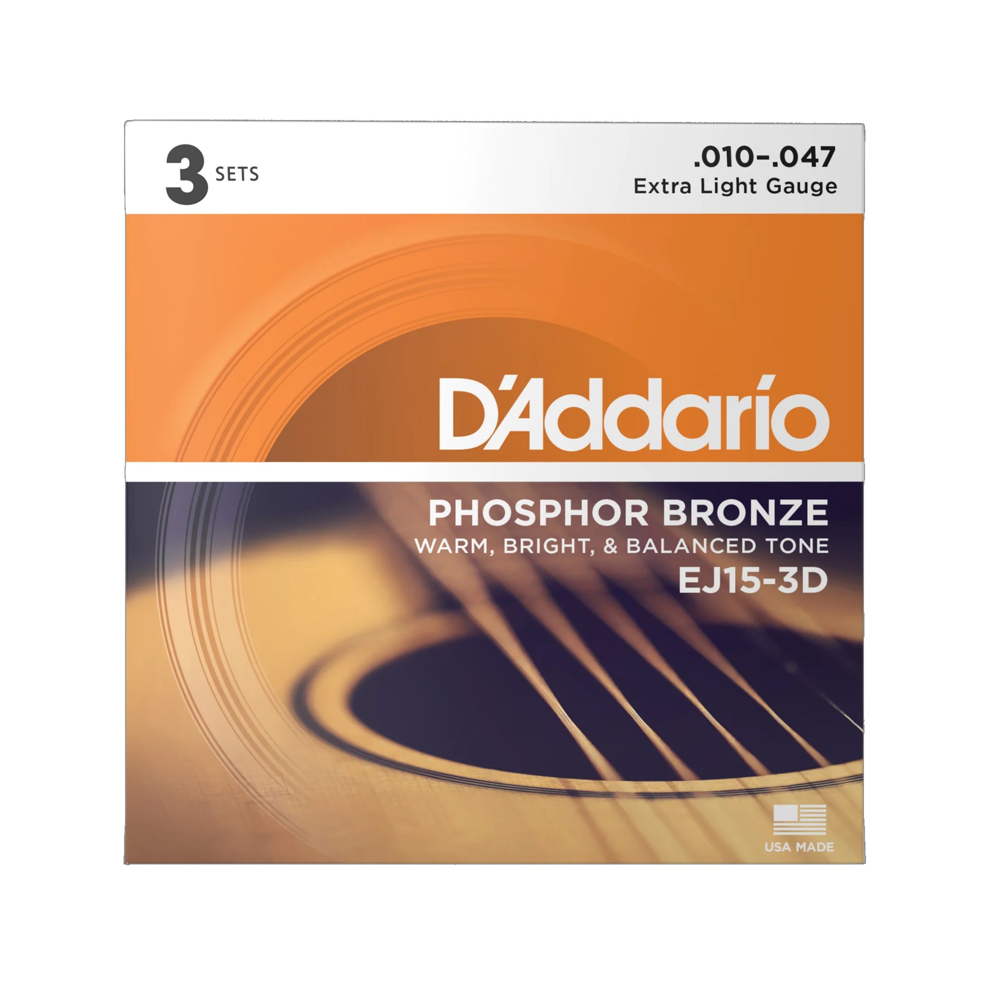 D'Addario EJ15-3D Acoustic Phosphor Bronze Extra Light 10-47 3-Pack Acoustic Guitars / 12-String