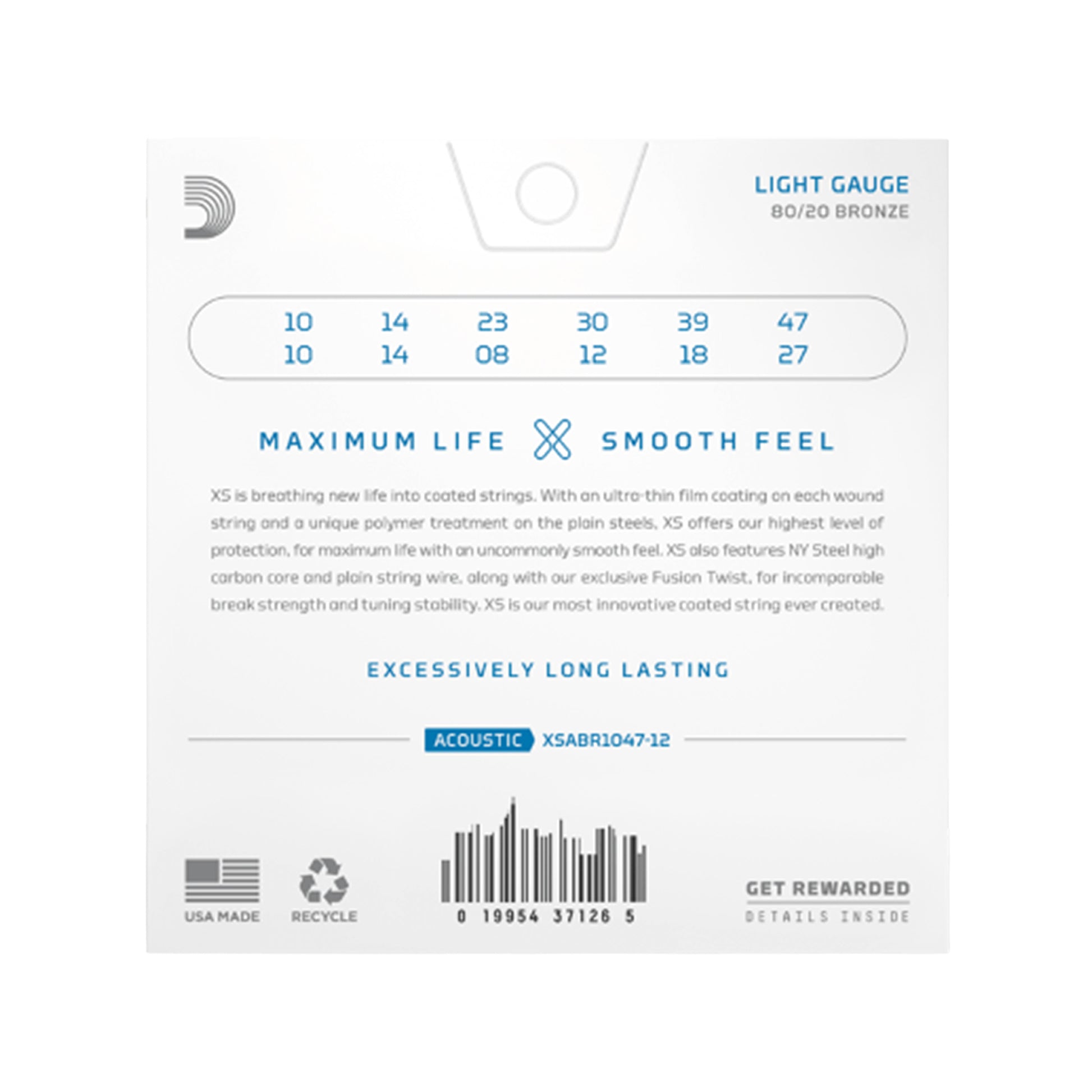 D'Addario XS Coated Acoustic 80/20 Bronze Light 12-String 10-47 Acoustic Guitars / 12-String