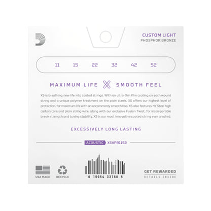 D'Addario XS Coated Acoustic Phosphor Bronze Custom Light 11-52 Acoustic Guitars / 12-String