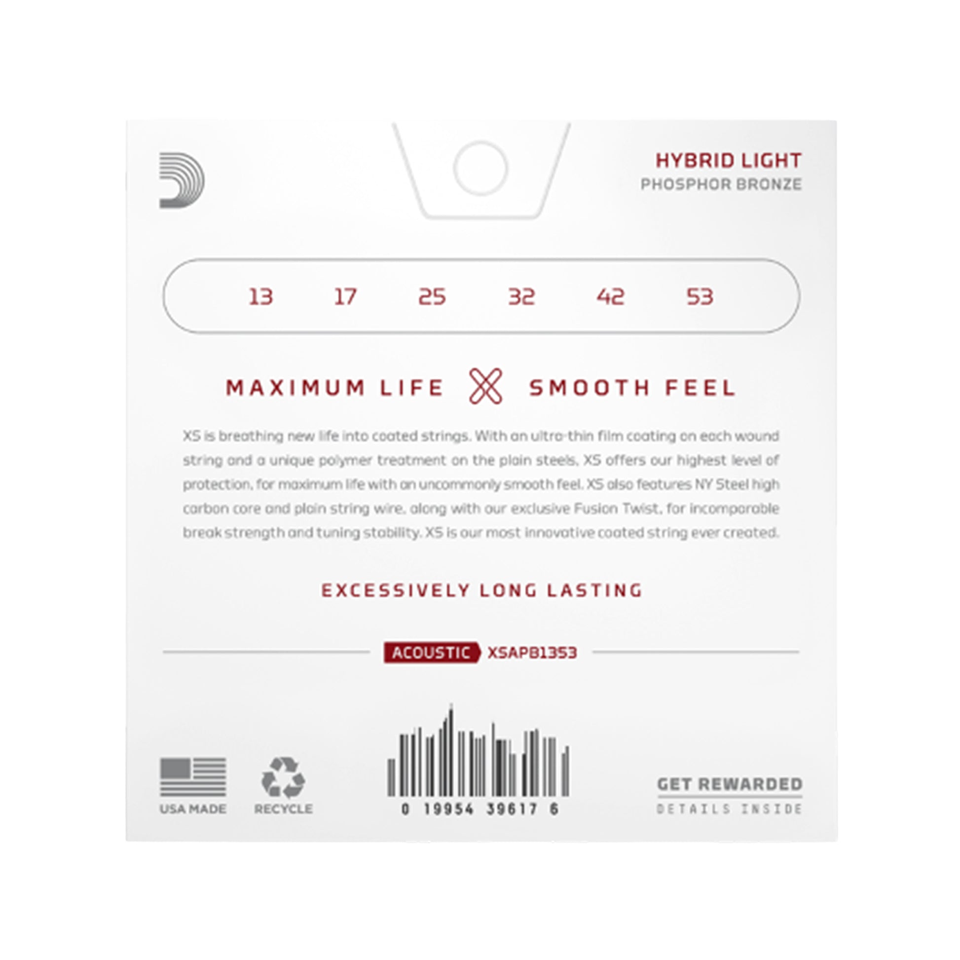 D'Addario XS Coated Acoustic Phosphor Bronze Hybrid Light 13-53 Acoustic Guitars / 12-String