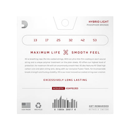 D'Addario XS Coated Acoustic Phosphor Bronze Hybrid Light 13-53 Acoustic Guitars / 12-String