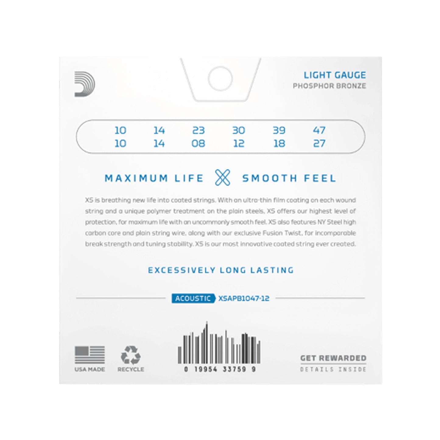 D'Addario XS Coated Acoustic Phosphor Bronze Light 12-String 10-47 Acoustic Guitars / 12-String