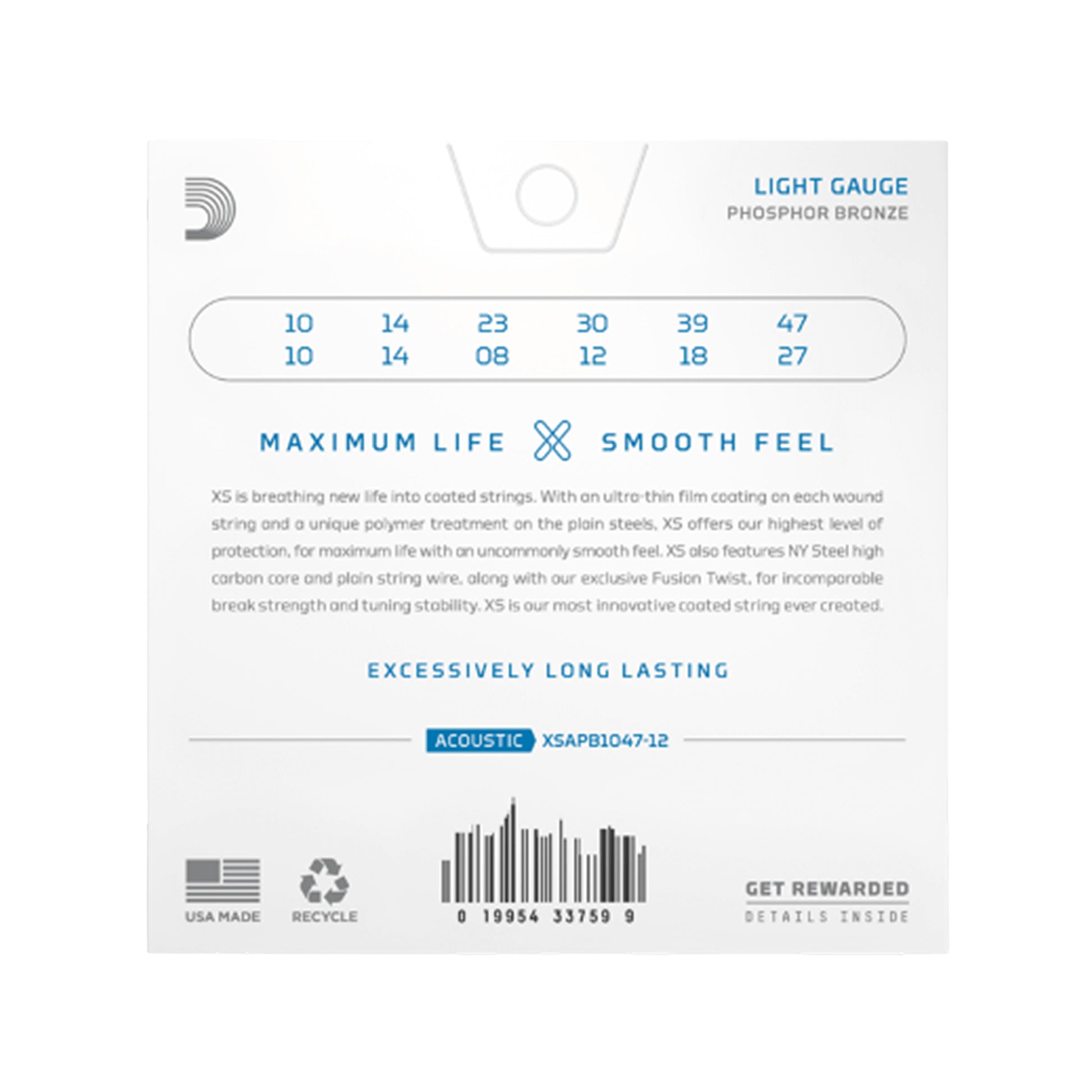 D'Addario XS Coated Acoustic Phosphor Bronze Light 12-String 10-47 Acoustic Guitars / 12-String