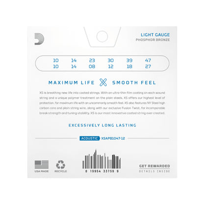 D'Addario XS Coated Acoustic Phosphor Bronze Light 12-String 10-47 Acoustic Guitars / 12-String