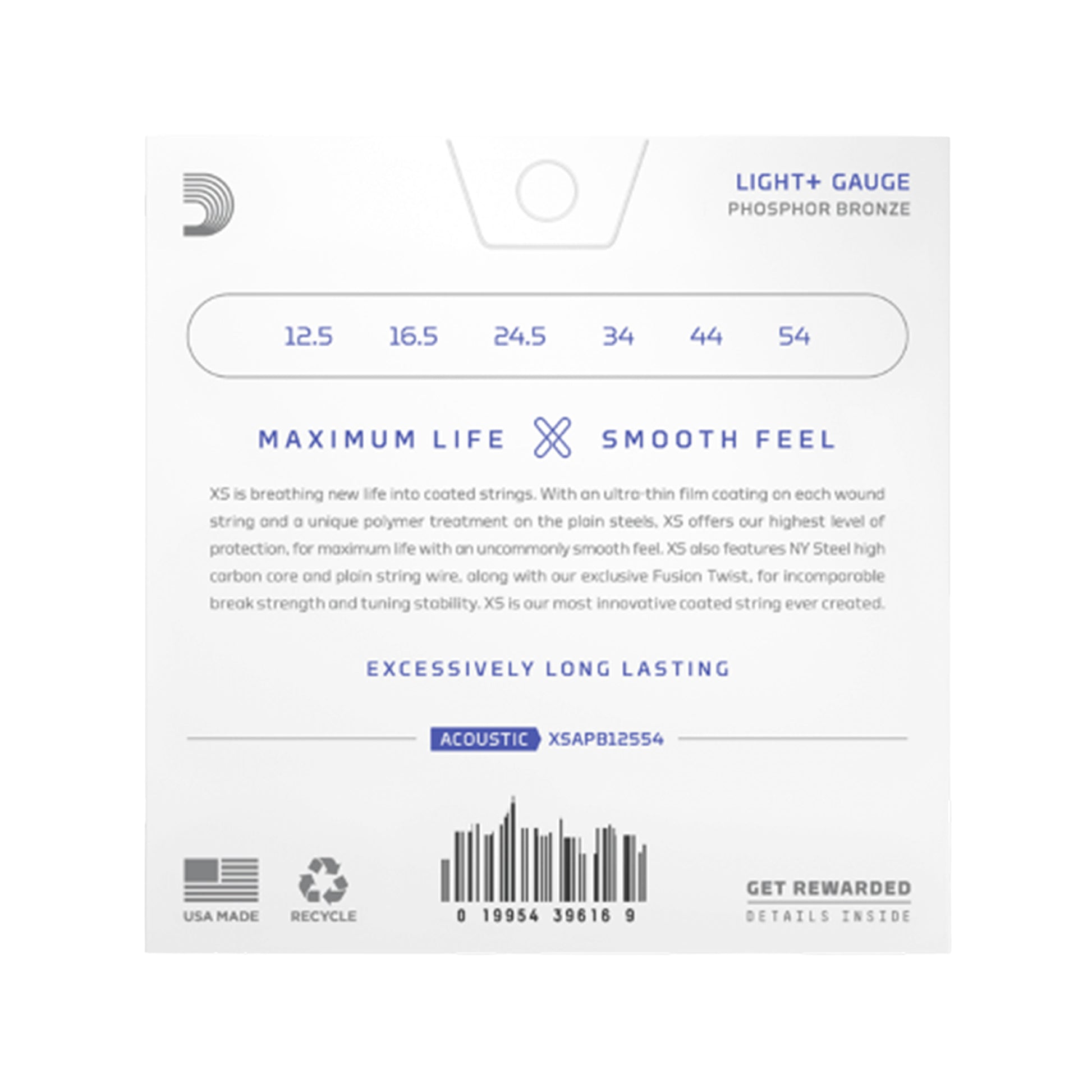 D'Addario XS Coated Acoustic Phosphor Bronze Light Plus 12.5-54 Acoustic Guitars / 12-String
