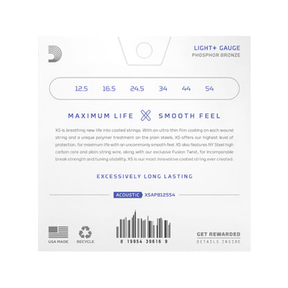 D'Addario XS Coated Acoustic Phosphor Bronze Light Plus 12.5-54 Acoustic Guitars / 12-String