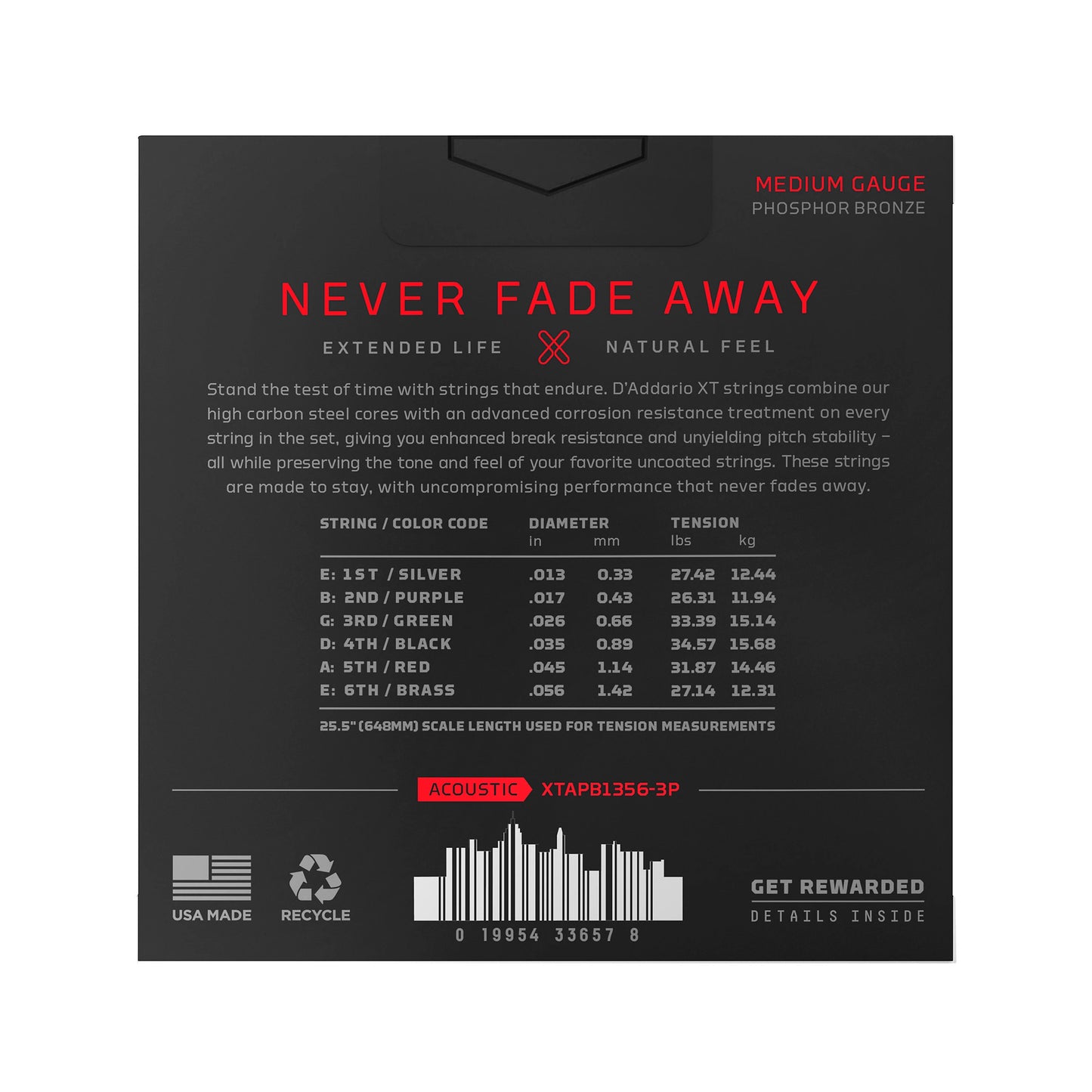 D'Addario XT Phosphor Bronze Acoustic Guitar Strings Medium 13-56 3-Pack Acoustic Guitars / 12-String