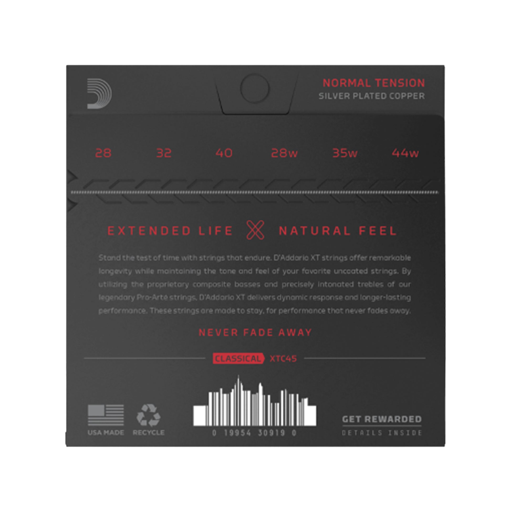 D'Addario XT Silver Plated Copper Classical Guitar Strings, Normal Tension Acoustic Guitars / 12-String