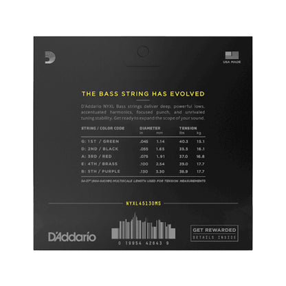 D'Addario NYXL Bass String Set Regular Light 5-String Multiscale 45-130 Strings