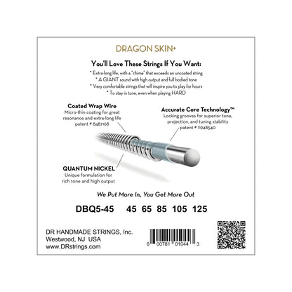 DR Strings DRAGON SKIN+ Quantum Nickel Bass Strings 5-String Medium 45-125