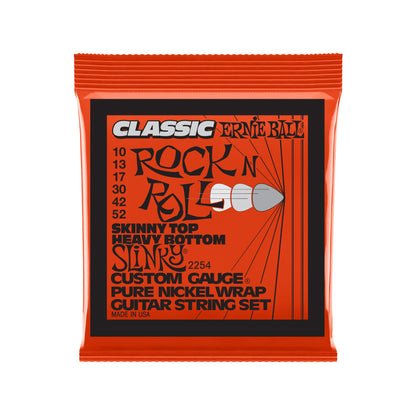 Ernie Ball P02254 Skinny Top Heavy Bottom Slinky Classic Rock n Roll Pure Nickel Wrap 6-String Electric Guitar Strings 10-52 Strings