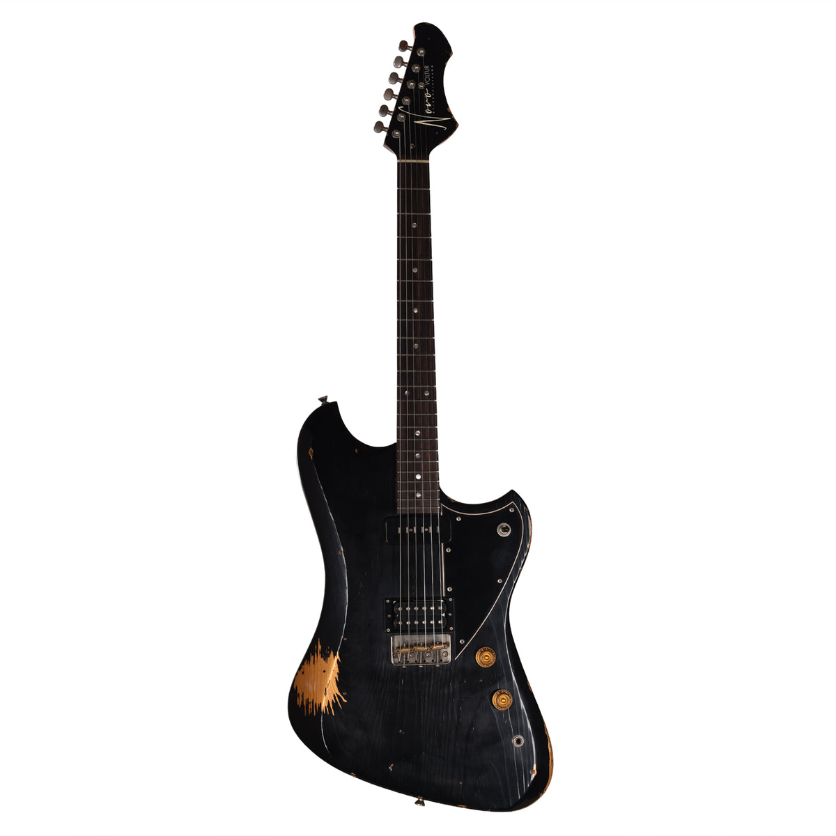 Novo Voltur V2 Bull Black Over Aztec Gold Medium Distress w/ Fralin Unbucker & Lollar Staple P-90 Pickups Electric Guitars