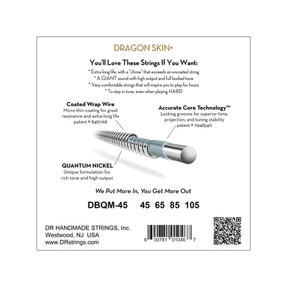 DR Strings DRAGON SKIN+ Quantum Nickel Bass Strings Medium 45-105 Tapered Multi-Scale