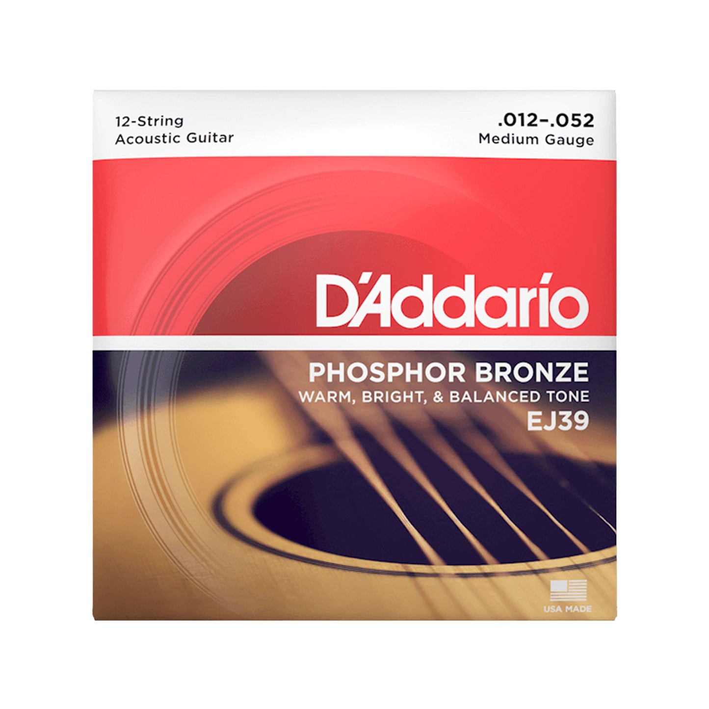 D'Addario EJ39 Phosphor Bronze Medium 12-String Acoustic Guitar String Set 12-52/30