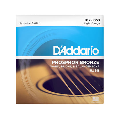 D'Addario EJ16 Phosphor Bronze Light Acoustic Guitar Strings 12-53