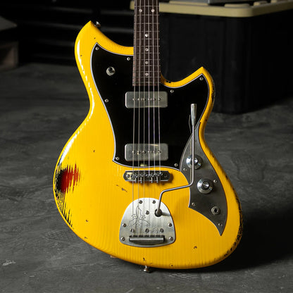 Novo Dealer Limited Serus J Vandalism Yellow Over '64 3-Tone Burst Medium Distress w/ Lollar P-90 Pickups Electric Guitars